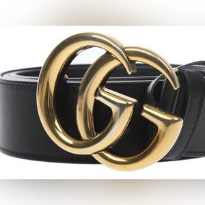 GUCCI Double G Buckle Gold/Black Interlocking Belt 105/42